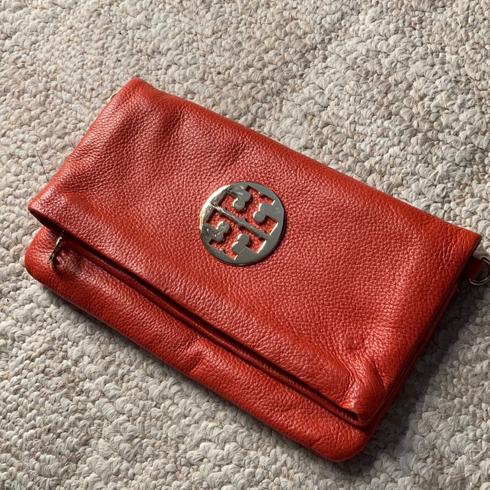 Tory Burch Fold-Over Orange Clutch